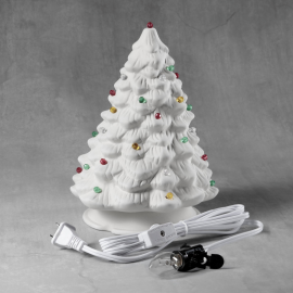 Ceramic Bisque Christmas Tree - 9-inch with base, lights and star